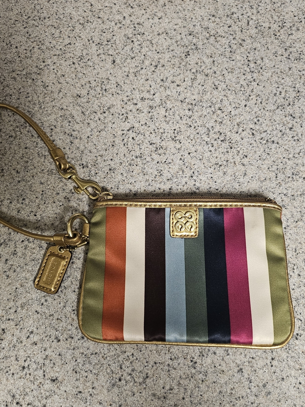 Coach Y2K Multicolor Vertical Stripe Wristlet with Gold Trim
